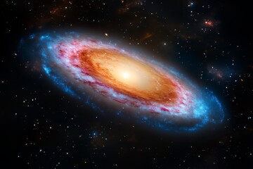 Obraz premium A supermassive black hole at the center of a galaxy, with swirling light and matter creating a vivid accretion disk