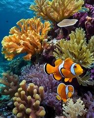 Vibrant Coral Reef Ecosystem Wallpaper with Tropical Fish and Sunlit Waters