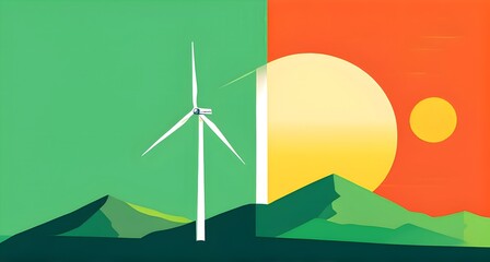 Fototapeta premium windmill as symbol for green energy, minimalist abstract illustration background