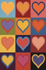 a close up of a painting of many hearts in different colors