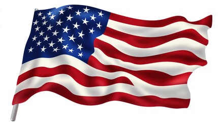 A stylish American flag with flowing stars and stripes on a transparent PNG background, designed for use in cards, ads, and digital banners.