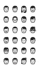 Obraz premium A set of 16 tiny black silhouette faces icons, each with a unique expression, isolated on a white background