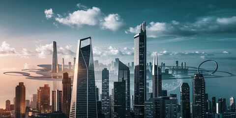 Fototapeta premium A minimalistic cityscape with a few skyscrapers
