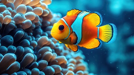Orange clownfish near sea anemone.