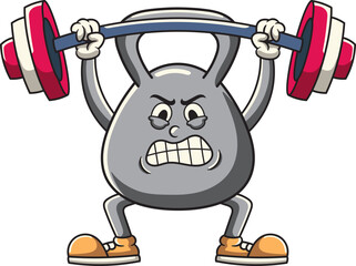 Kettlebell lifting Olympic Barbell Retro Cartoon Character Vector Illustration