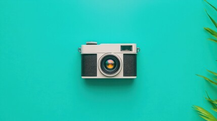 Fototapeta premium Retro Camera on Vibrant Background