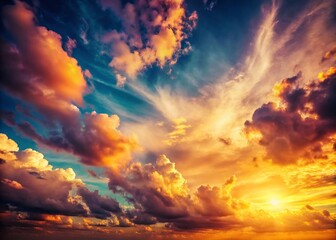 Fototapeta premium Vintage Sunset Sky Photography: Golden Hour, Retro, Warm Tones, Classic Film, Beautiful Dusk, Sky Photography