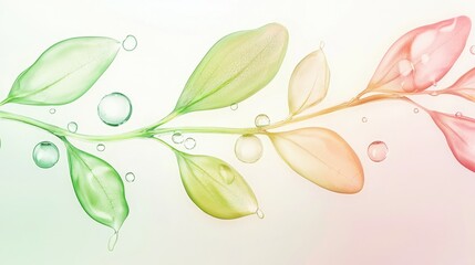 Obraz premium A plantâ€™s microscopic stomata releasing water vapor, natural transpiration, highly detailed scientific illustration, soft pastel tones, isolated on white background. 