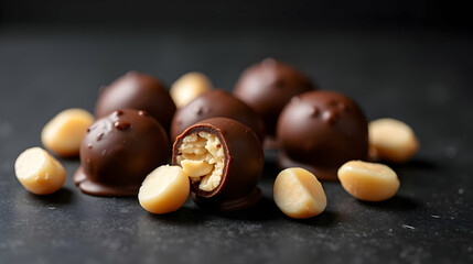 Indulge in decadent chocolate truffles, filled with crunchy macadamia nuts. A blissful treat for your senses!