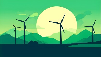 Fototapeta premium windmill as symbol for green energy, minimalist abstract illustration background