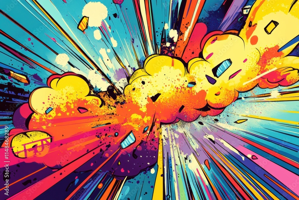 Aufkleber Vibrant explosion effects with bright colors and dynamic motion in a creative artwork. Generative AI