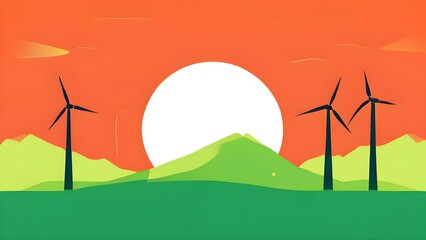 Fototapeta premium windmill as symbol for green energy, minimalist abstract illustration background