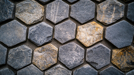 Hexagonal stone pattern creates an intricate and durable surface in an outdoor setting