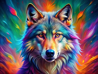 Vivid Wolf Abstract Wallpaper: Generative AI Art, Colorful Animal Background, Contrast Design