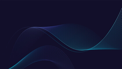 Dark abstract background featuring glowing, flowing wave lines in a modern purple-to-blue gradient. Futuristic design with shiny, smooth motion, perfect for technology-inspired visuals. Vector 