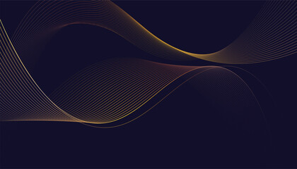 Dark abstract background featuring glowing, flowing wave lines in a modern purple-to-blue gradient. Futuristic design with shiny, smooth motion, perfect for technology-inspired visuals. Vector 