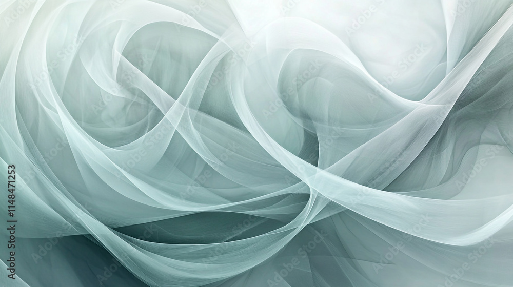 Poster light and airy abstract composition with flowing textures and gentle gradients in soft gray and whit