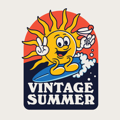 Vintage Summer Sun Surfing Badge Design