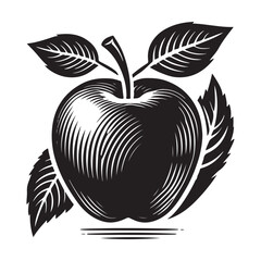 apple Silhouette Vector Illustration, Solid White Background.