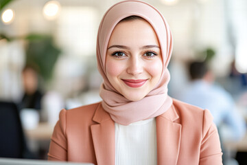Empowered businesswoman in a bright modern office remote work portrait