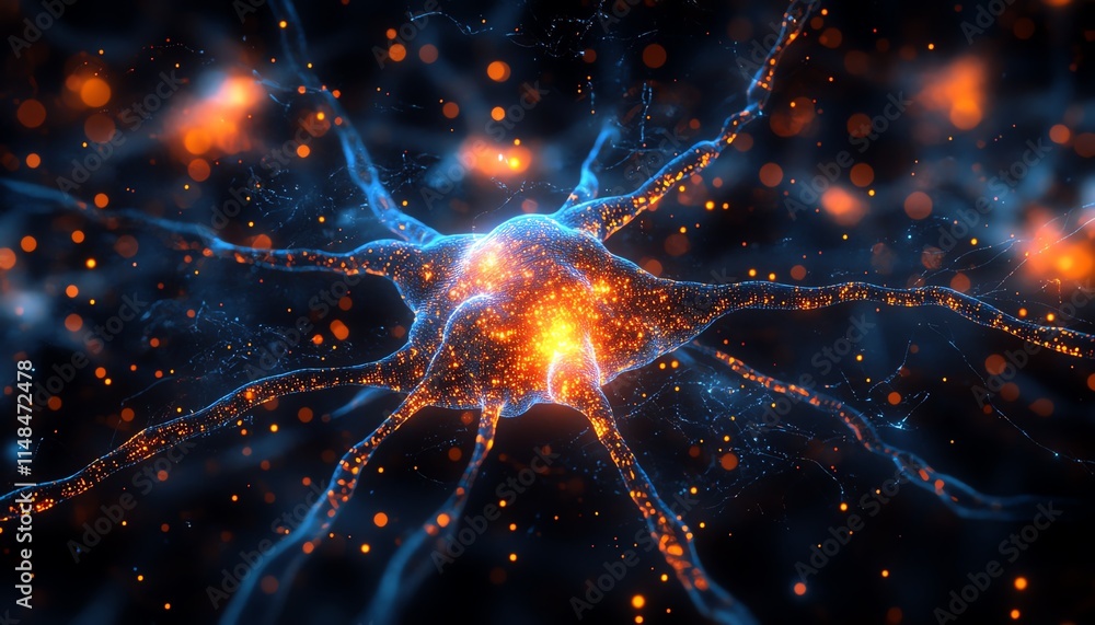 Poster ai and neural network circuits, complex digital pathways and connections, glowing lines representing