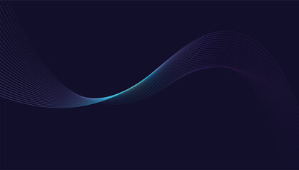 Dark abstract background featuring glowing, flowing wave lines in a modern purple-to-blue gradient. Futuristic design with shiny, smooth motion, perfect for technology-inspired visuals. Vector 