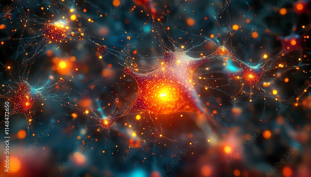 Poster ai and neuronal network circuits, complex patterns of interconnected nodes, glowing data streams, ad