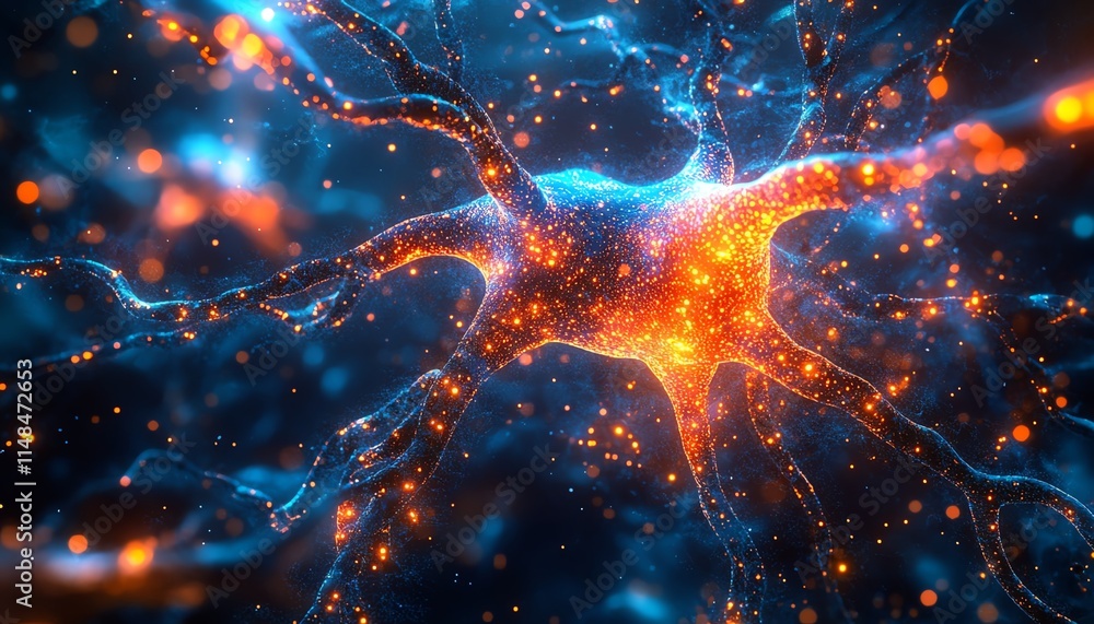 Poster ai and neuronal network circuits, complex patterns of interconnected nodes, glowing data streams, ad
