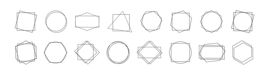Geometric frames. Collection of frames featuring various geometric shapes, wedding invitation, luxury templates, decorative patterns.