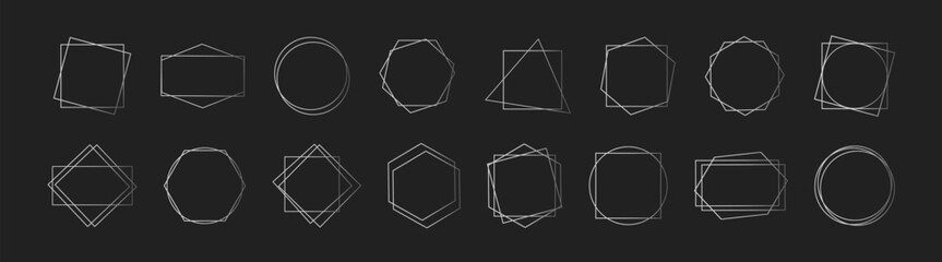 Collection geometric frames. Empty borders for social media, typography or invitation card design. Geometric polyhedron thin line frames collection