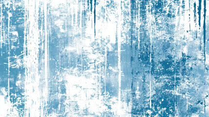 Obraz premium A blue and white painting of trees with blue paint splatters. 