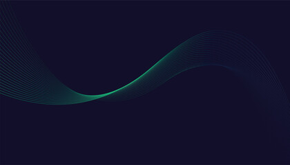 Dark abstract background featuring glowing, flowing wave lines in a modern purple-to-blue gradient. Futuristic design with shiny, smooth motion, perfect for technology-inspired visuals. Vector 