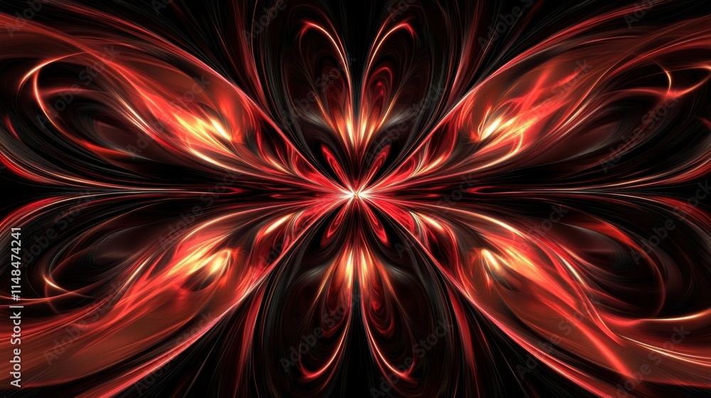 Poster vibrant abstract design with red and black swirling patterns