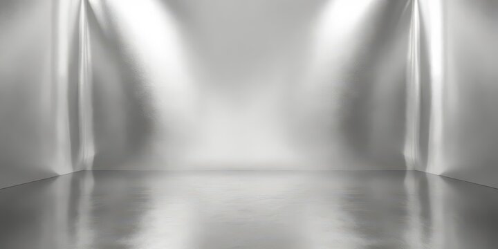 Sleek silver abstract backdrop with reflective surface, ample empty space, reflection, header, smooth