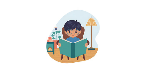 A cutout png design asset of a reading stories illustration with a white background