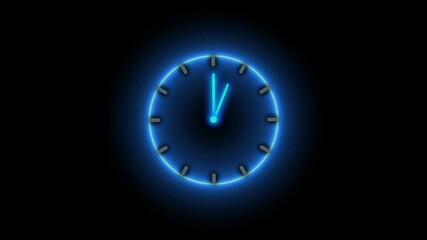 Neon abstract digital technology animated stopwatch clock on black color motion background. - Powered by Adobe