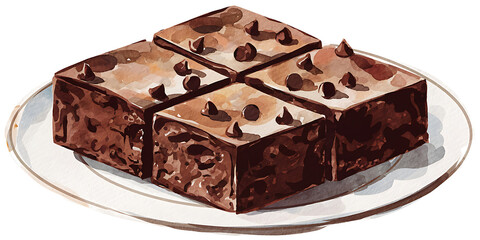 A watercolor style illustration of a fudge brownie
