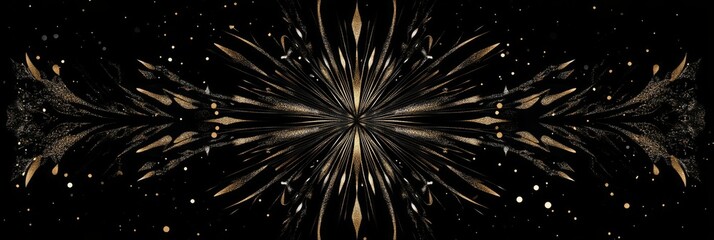 Fototapeta premium A black background illuminated with swirling gold beams and gold dust, evoking movement, elegance and a modern and vibrant aesthetic.