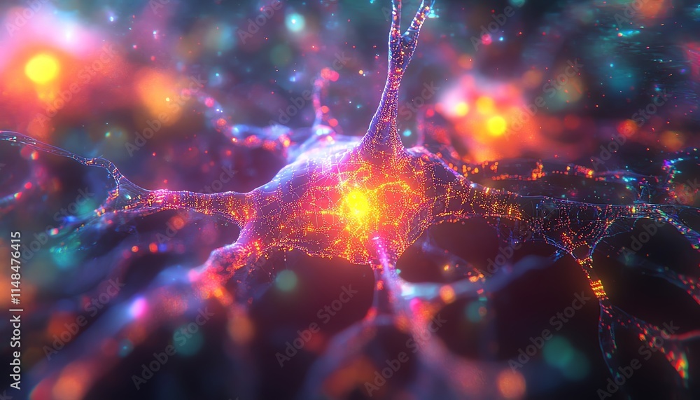 Poster futuristic artificial intelligence and neuronal network concept, intricate circuits and neural pathw
