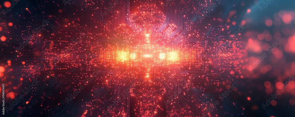 Poster futuristic concept of artificial intelligence with neural network circuits, glowing data nodes, intr