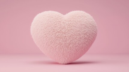 Fototapeta premium Soft Pink Fuzzy Heart Cushion on Pink Background for Romantic and Cozy Themes