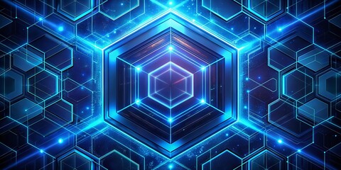 Fototapeta premium Abstract Futuristic Hexagonal Blue Glowing Lines - Minimalist Tech Background