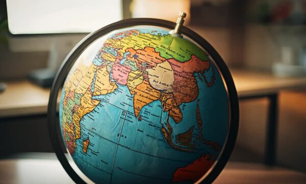 A Close-Up View of a Vintage Globe Displaying the Continents and Oceans of Earth, Evoking a Sense of Exploration and Global Awareness