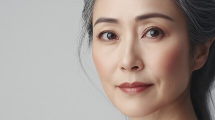 Naklejka premium Authentic Portrait of a Mature Asian Woman with Graceful Expression