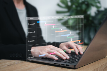Project schedule planning of year, Project manager work updates tasks concept, Businesswomen use...