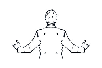 Politicians or businessmen giving speechs in front of the public, hand drawn line sketch vector illustration