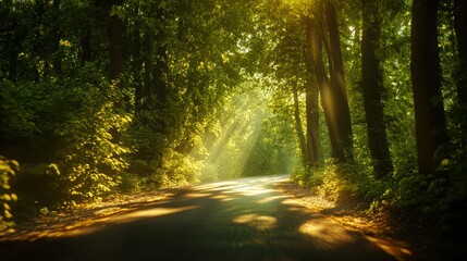 Motorcycle in Motion on Scenic Forest Road