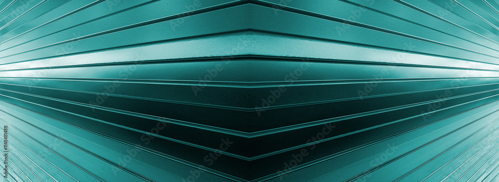 Poster blue-green monochrome abstract background with lines converging in perspective towards the edges. co