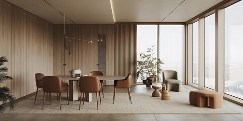 A minimalist Japandi-style interior design of a modern living room