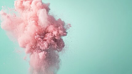 Fototapeta premium Pink powder explosion against a teal background